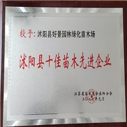 评选为十佳苗木先进企业
