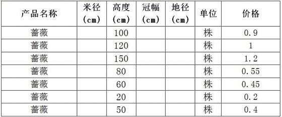 蔷薇价格表