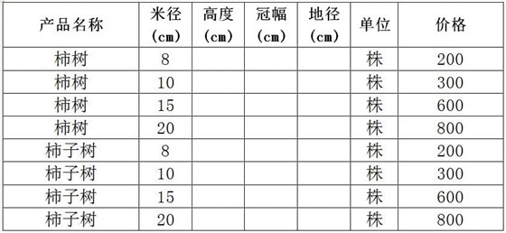 柿子树价格表