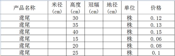 鸢尾价格表