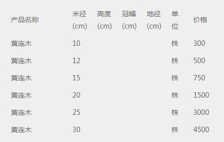 黄连木价格表