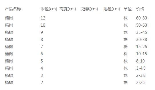 杨树价格表