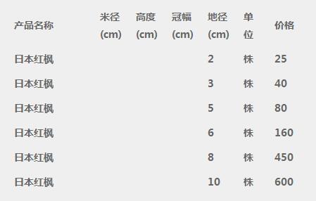 日本红枫价格表