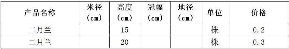 二月兰价格表