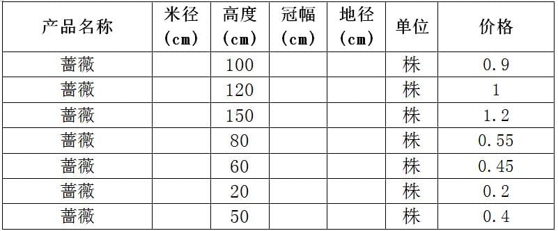 蔷薇价格表