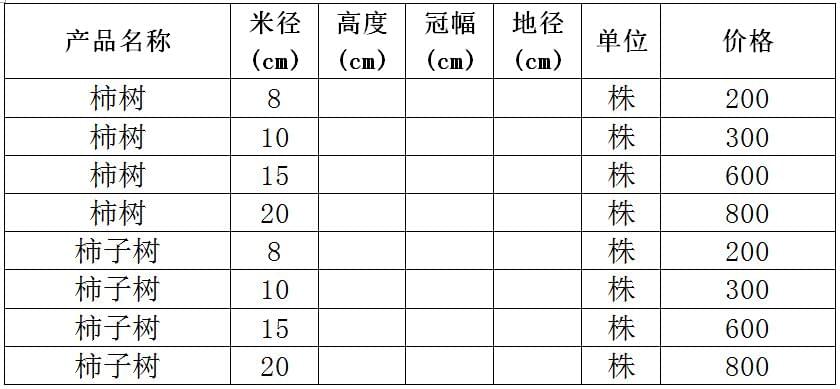 柿子树价格表