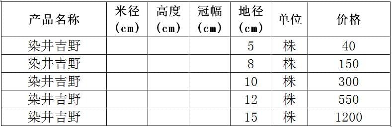 染井吉野价格表