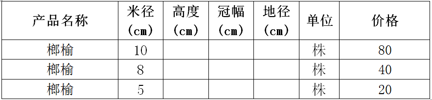 榔榆价格表